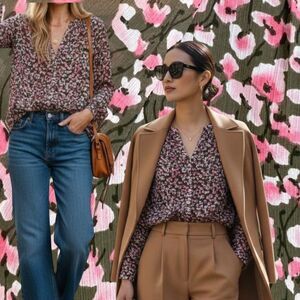 Jcrew Poppy Field Flowy Chiffon Long Sleeve Blouse M Lined Relaxed Fit